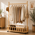 Bamboo Garment Rack with Storage Shelf