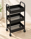 Black 3-layer metal storage trolley with wheels