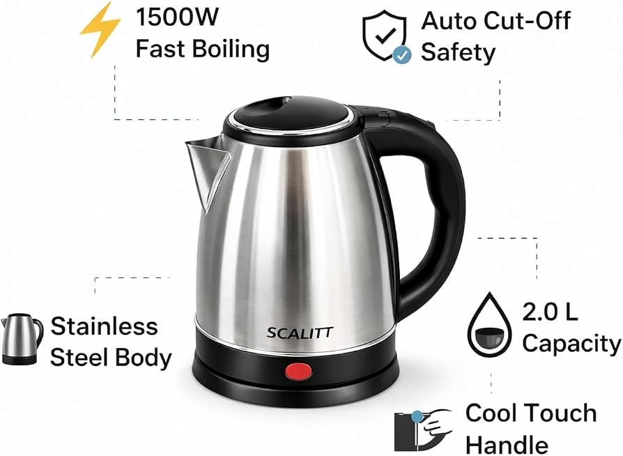 2.0L Stainless Steel Electric Kettle – 1500W