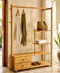 Bali Wardrobe Station with hanging rail and storage shelves in natural wood finish – China Home Store Mauritius