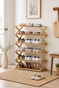 6-tier bamboo shoe rack for organising shoes in an entryway