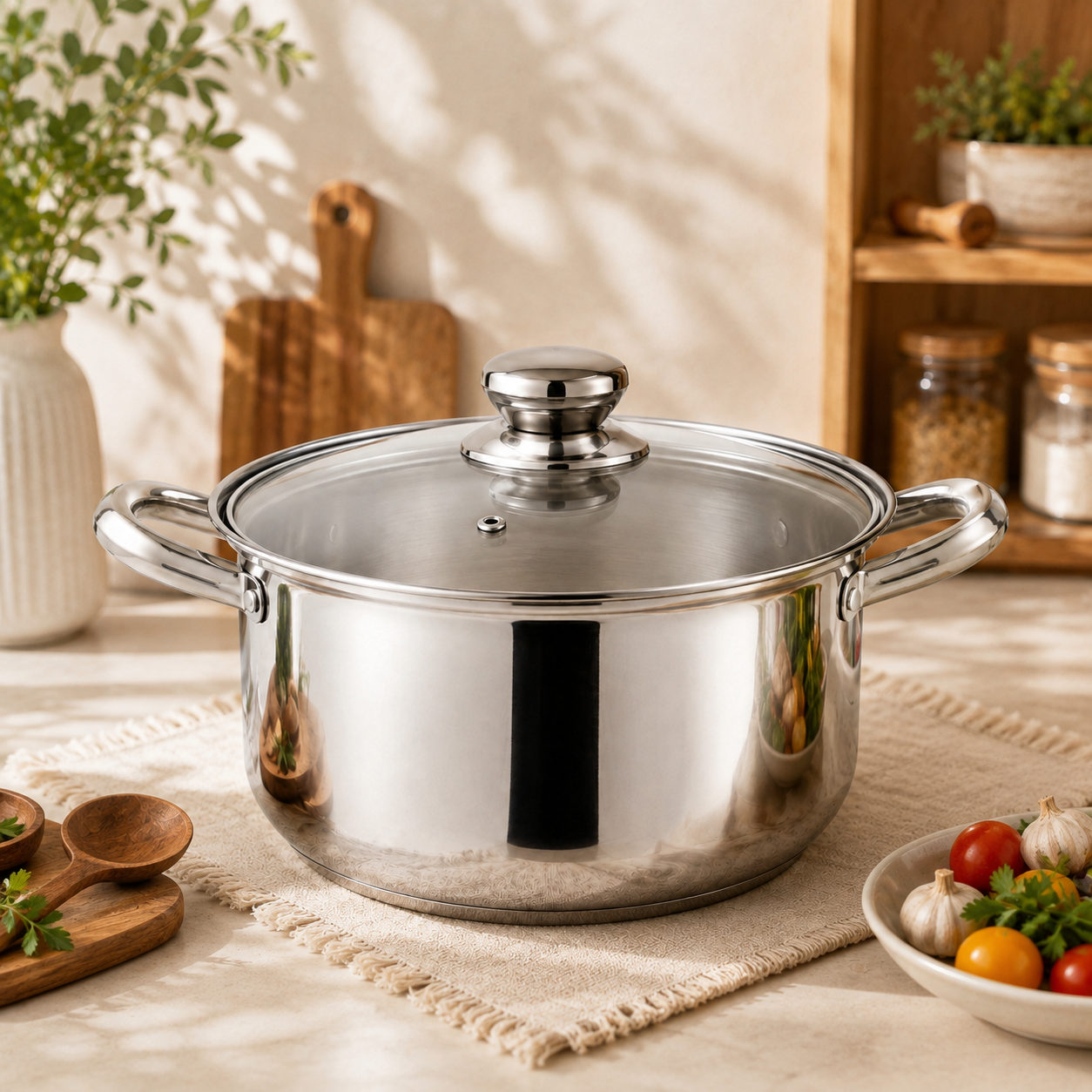 28cm Stainless Steel Soup Pot with Glass Lid