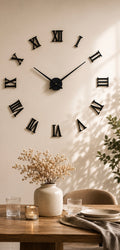DIY 3D wall clock with Roman numerals, silent movement, and a customizable layout for living rooms, bedrooms, offices, and home décor.