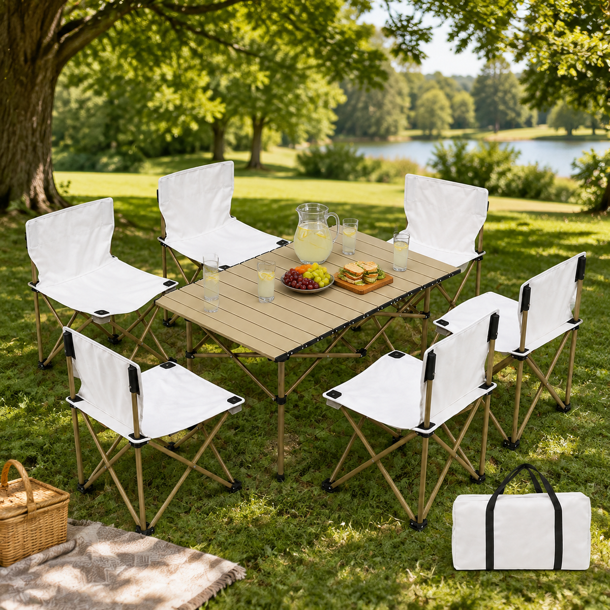 Family Picnic Set for 6 people with folding table, six chairs and carry bag in Mauritius