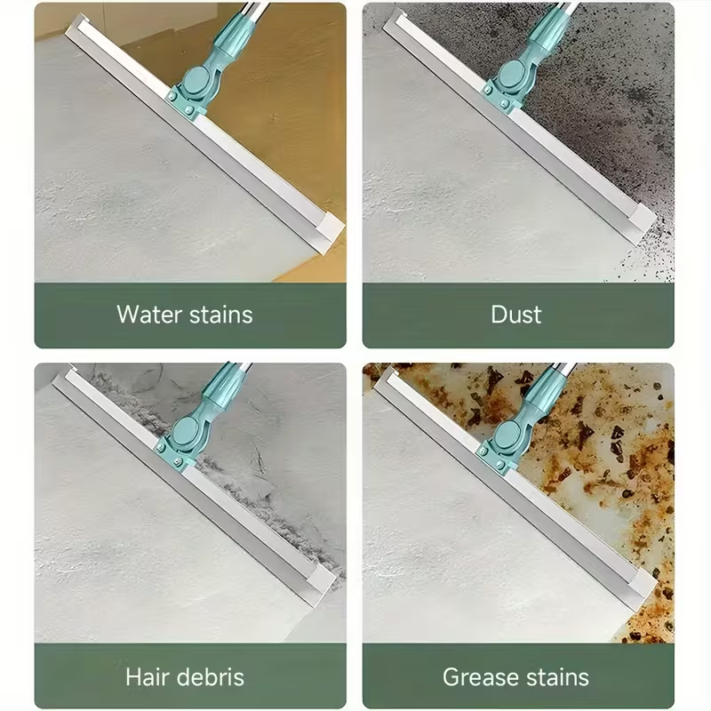 Floor squeegee removing water, dust, hair and grease from smooth floor surfaces.