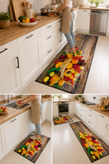 Fruit basket kitchen mat set with a long runner and small mat in a kitchen