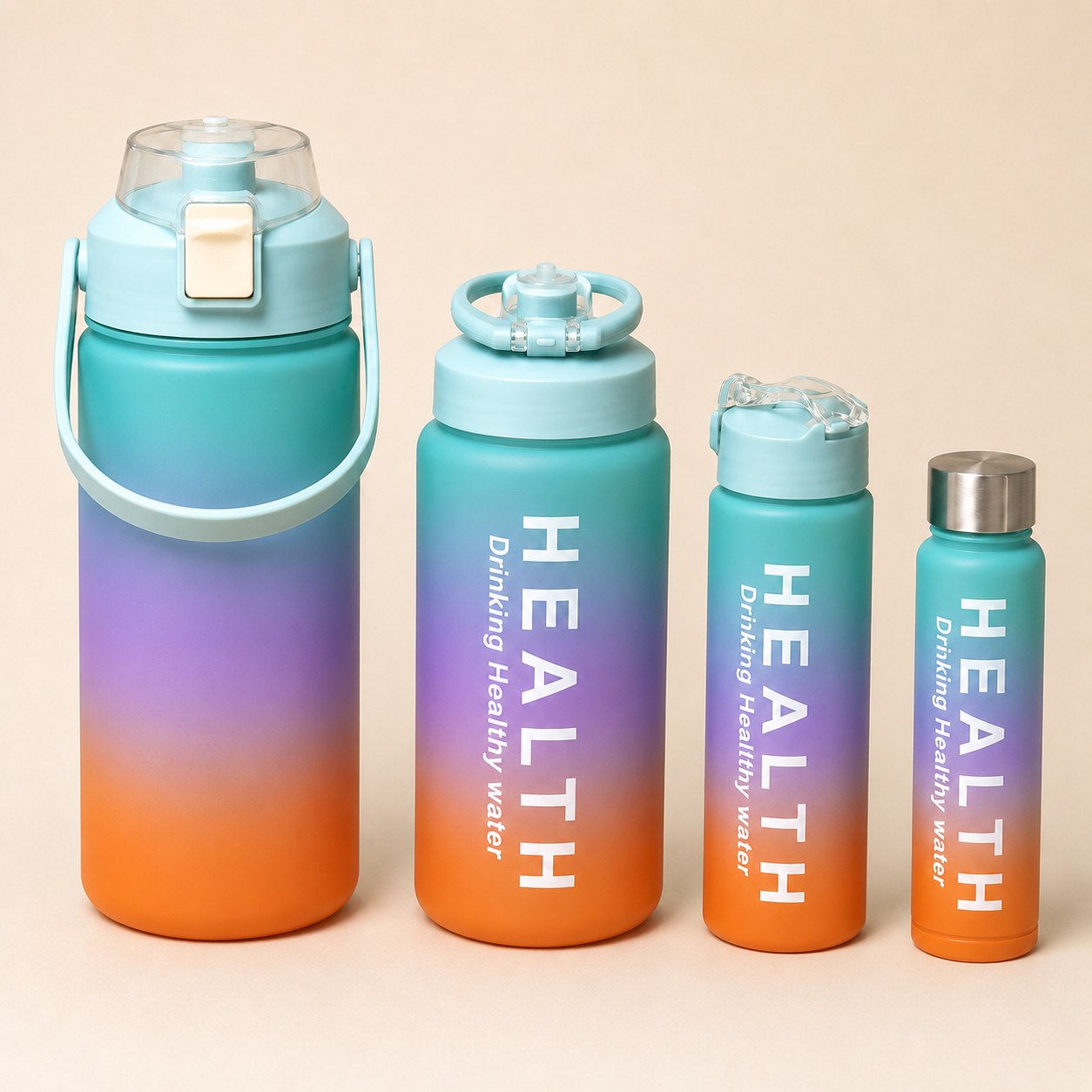 Hydro 4-piece water bottle set in blue purple and orange gradient – China Home Store Mauritius