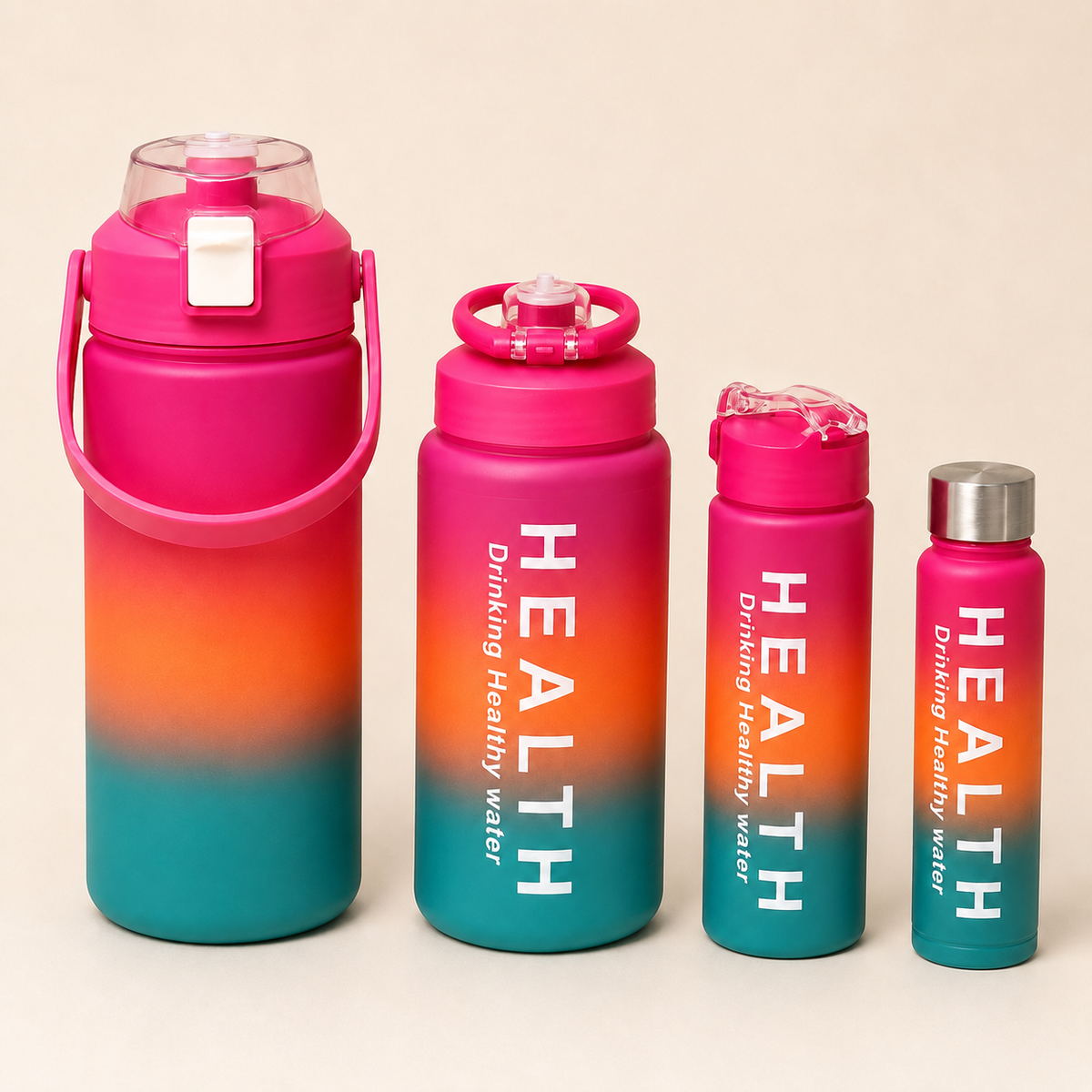 Hydro 4-piece gradient water bottle set in pink orange and teal – China Home Store Mauritius
