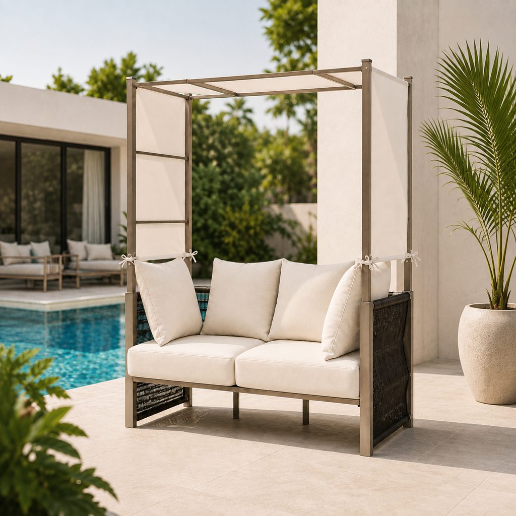 Love Canopy 2-seater outdoor sofa with cushions and side curtains – China Home Store Mauritius