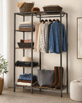 Metal clothes rack wardrobe with hanging rail and storage shelves1