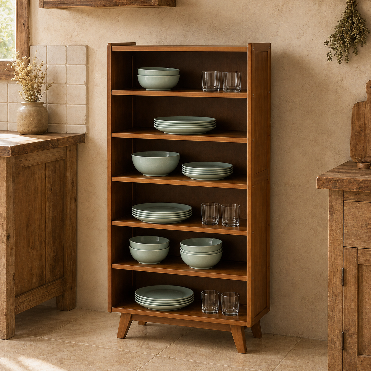 Nordic 6-tier storage shelf displaying toy cars in a kids room