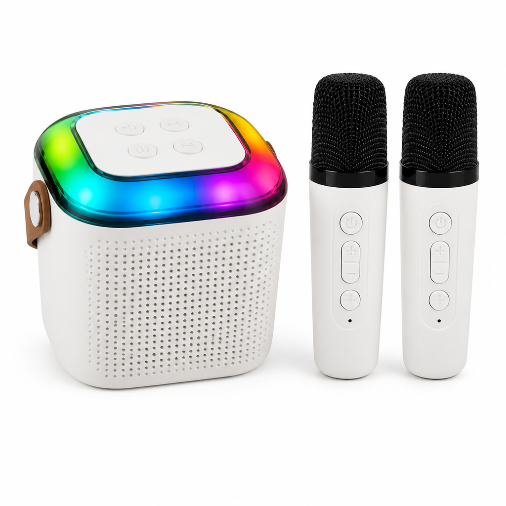 Portable Bluetooth karaoke speaker with two wireless microphones