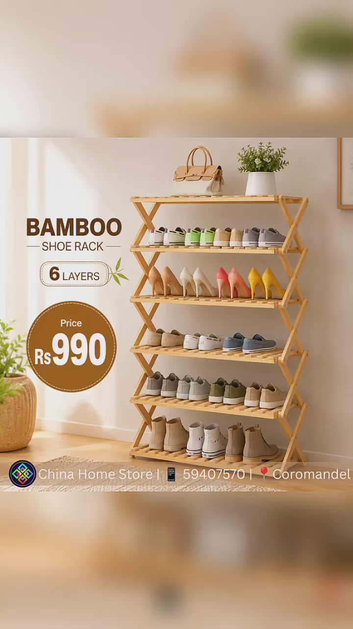 6-Tier Bamboo Shoe Rack | Space-Saving Shoe Storage Organiser