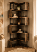 Urban Shelf multi-level corner storage and display shelf in brown and black for home organisation