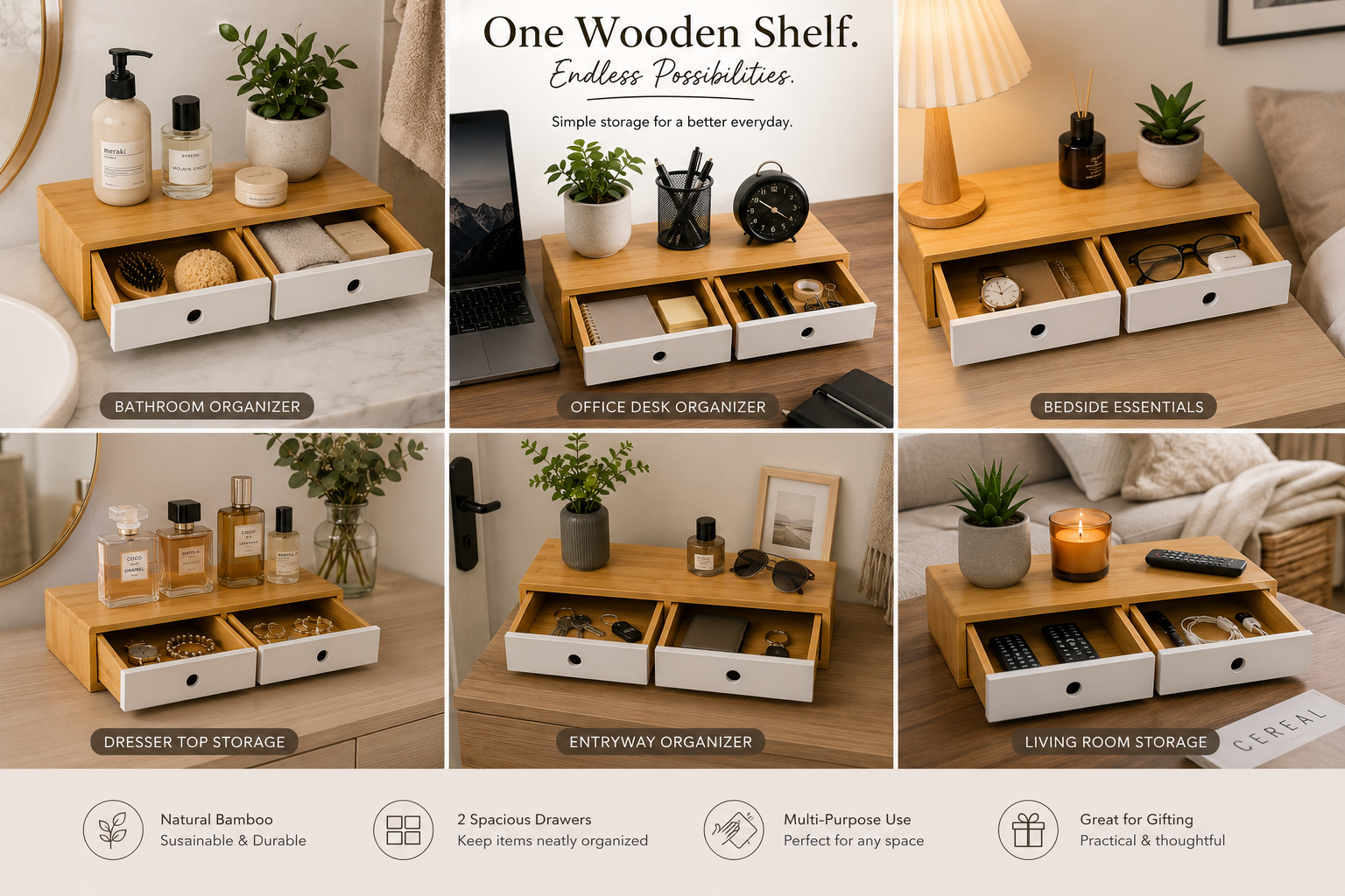 Wooden Desktop Organizer with Drawers